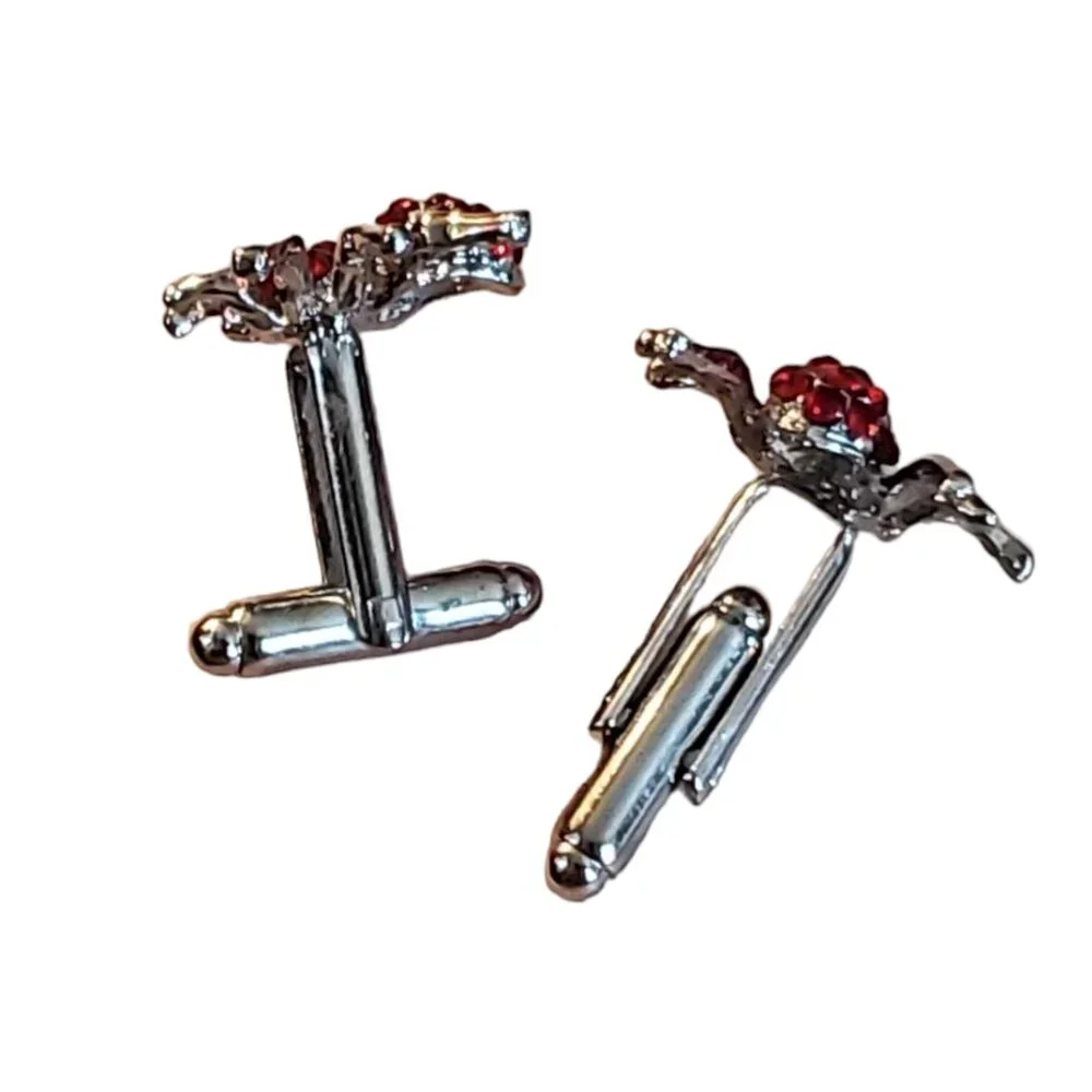 NWT Silver Plated Spider Cufflinks - Bright Red Rhinestones Halloween Gift Goth